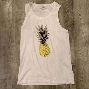 White J Crew tank with pineapple